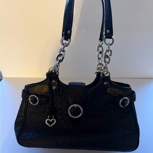 Brighton- Vintage “Trixie” bag in black leather with embossed hearts